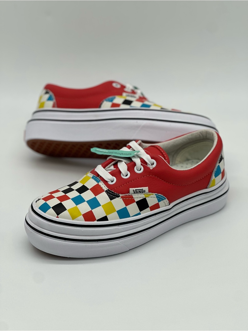 Vans Multi-Color Checkerboard and Red Low Top Sneakers - Picture 9 of 10